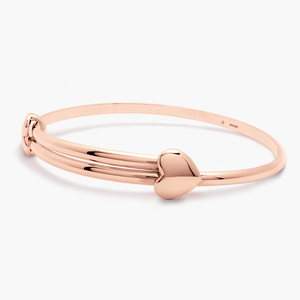 Expanding 9ct Rose Gold Love Heart Bangle