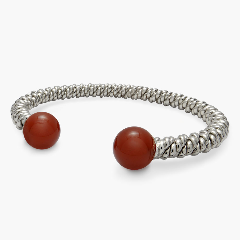 Silver Carnelian Torsione Torque Bangle