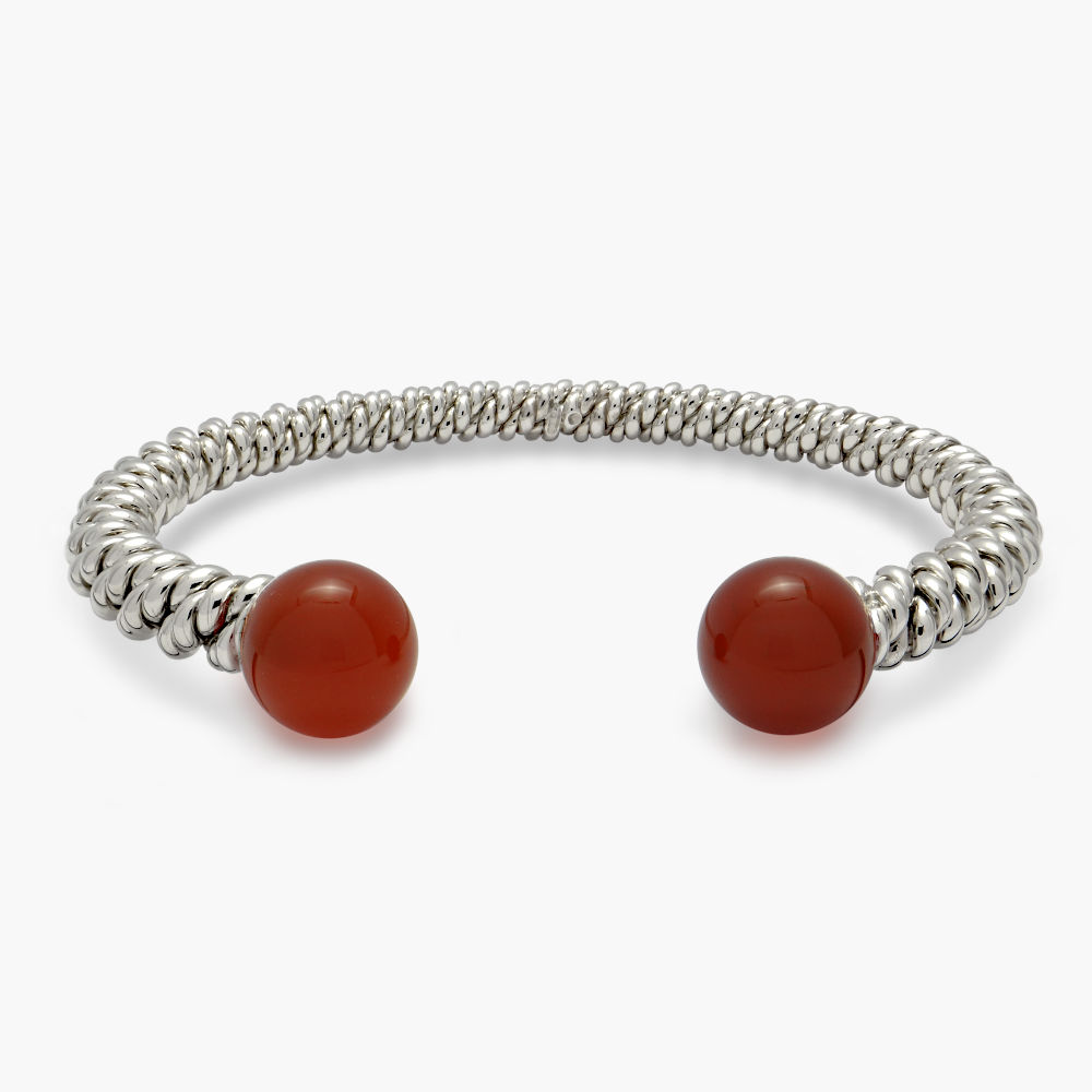 Silver Carnelian Torsione Torque Bangle