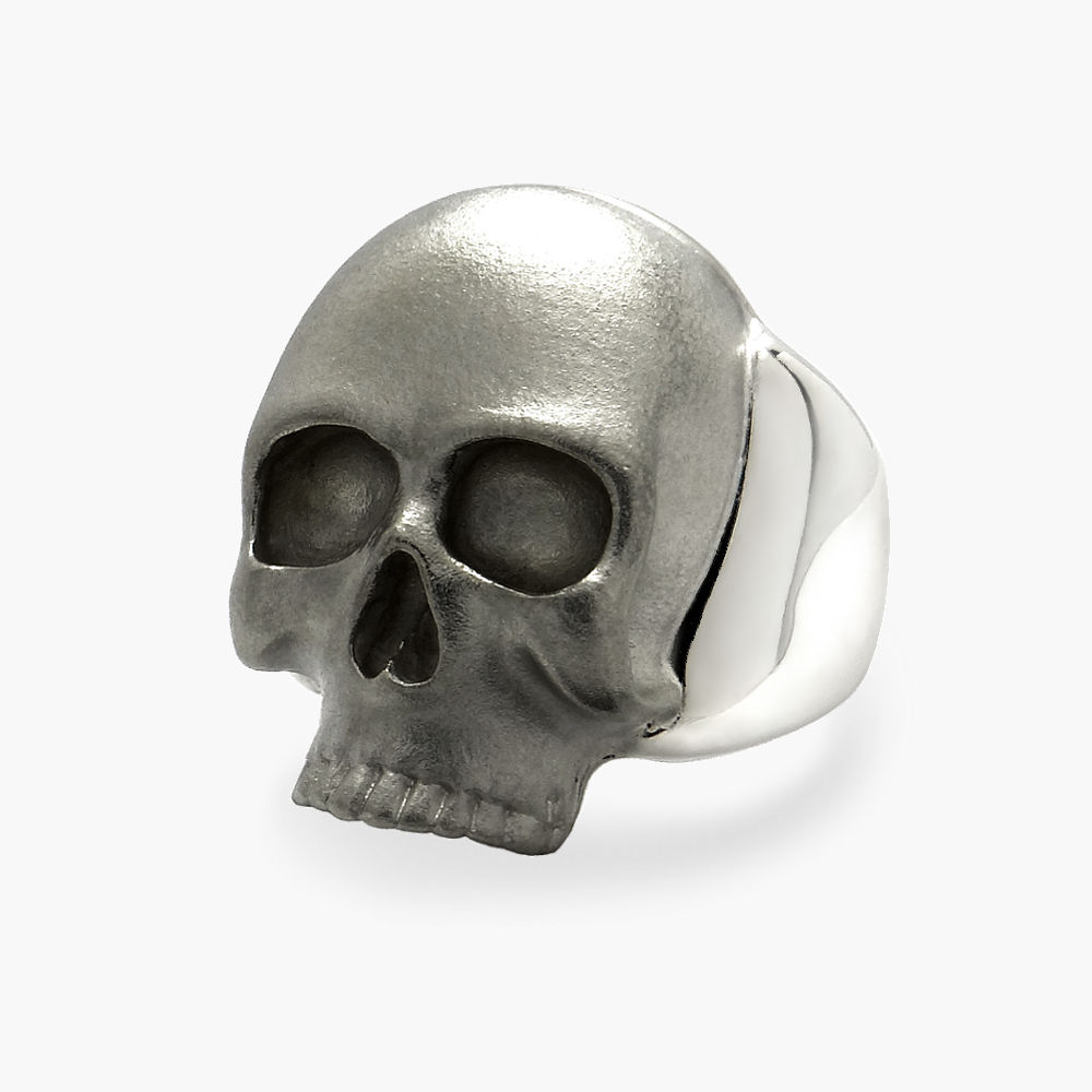 Mens Rhodiumed Skull Ring