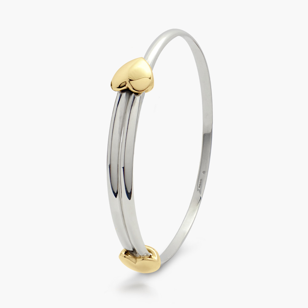 Expanding Silver & 18ct Gold Love Heart Bangle