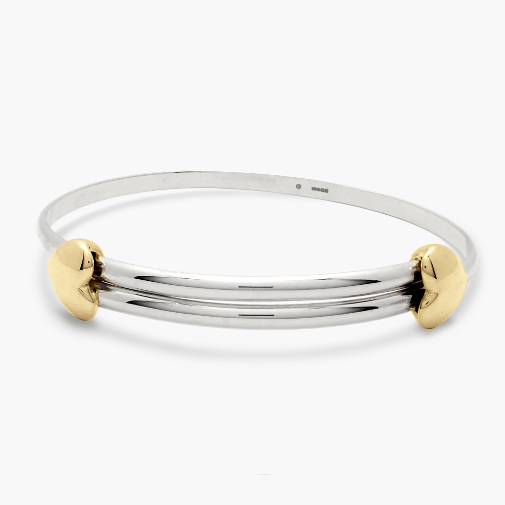 Expanding Silver & 18ct Gold Love Heart Bangle