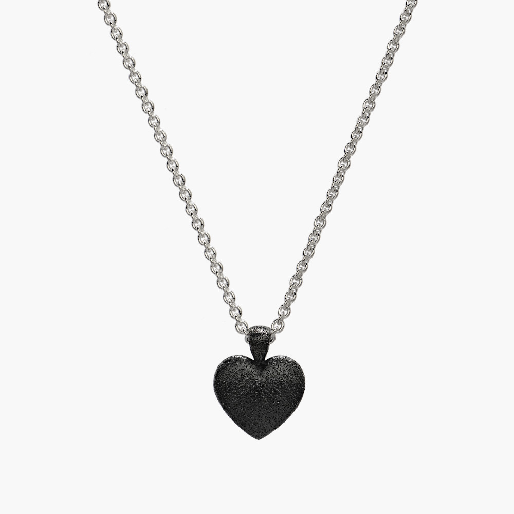David Jonns Rhodiumed Pebble Heart Pendant