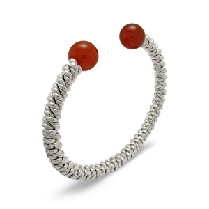 Silver Carnelian Torsione Torque Bangle