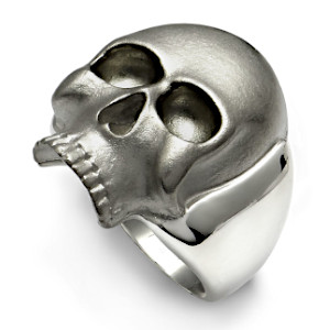 Mens Rhodiumed Skull Ring