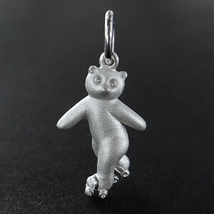 Silver Rollerskating Teddy Bear Charm