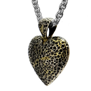 Silver & 18ct Puffed Heart Pendant
